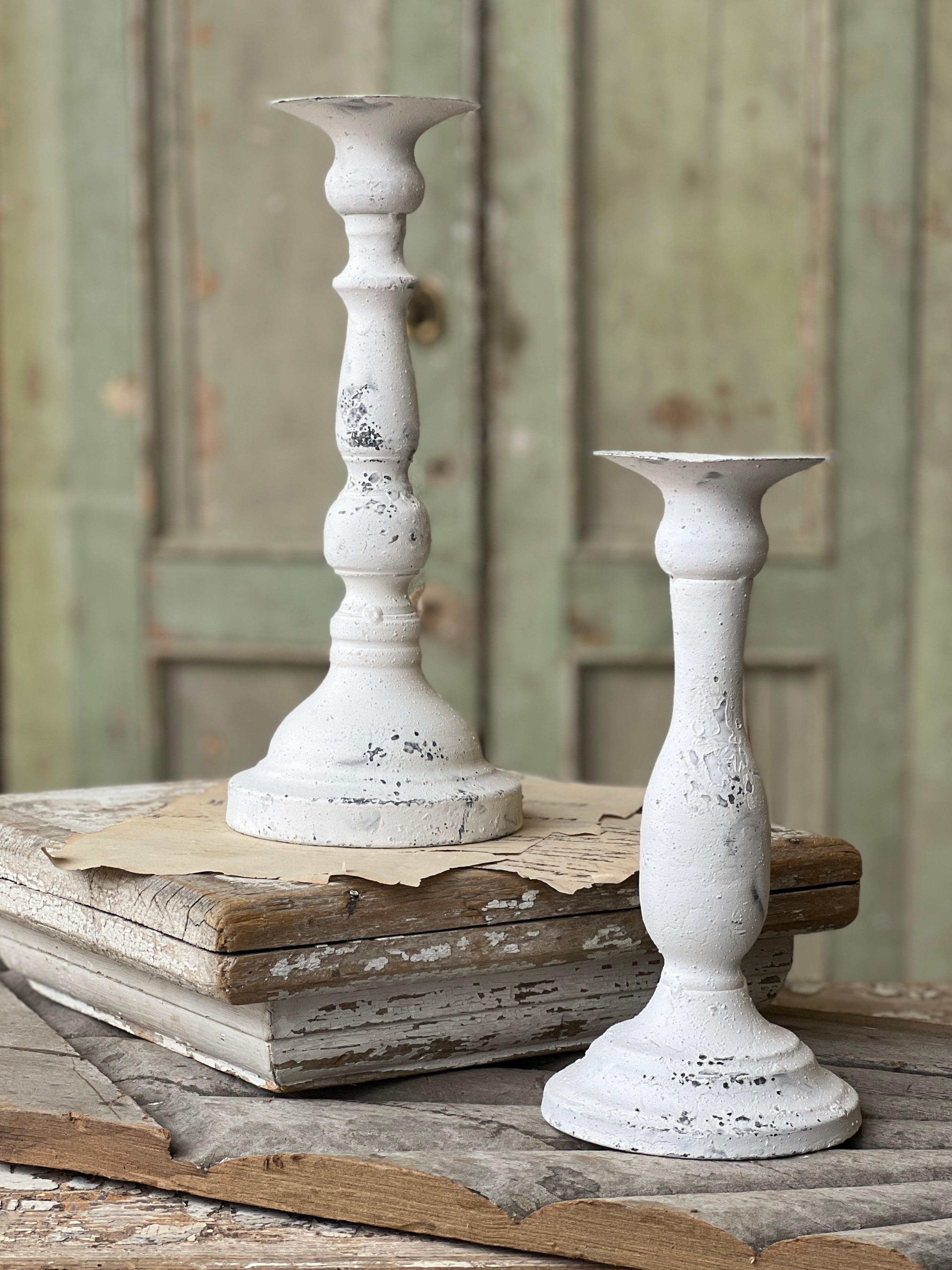 White Rustic Candle Holders for Pillar Candles,18-Inch Vintage Wooden  Candle Holders Pillar,Candle Holders for Candlesticks,Farmhouse Style  Accent